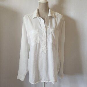 Side Stitch Women's Size L White Roll-Tab Sleeve Pockets 1/2 Button Down Shirt